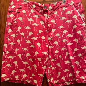 Men's Pink Flamingo-Print Flat Front Shorts